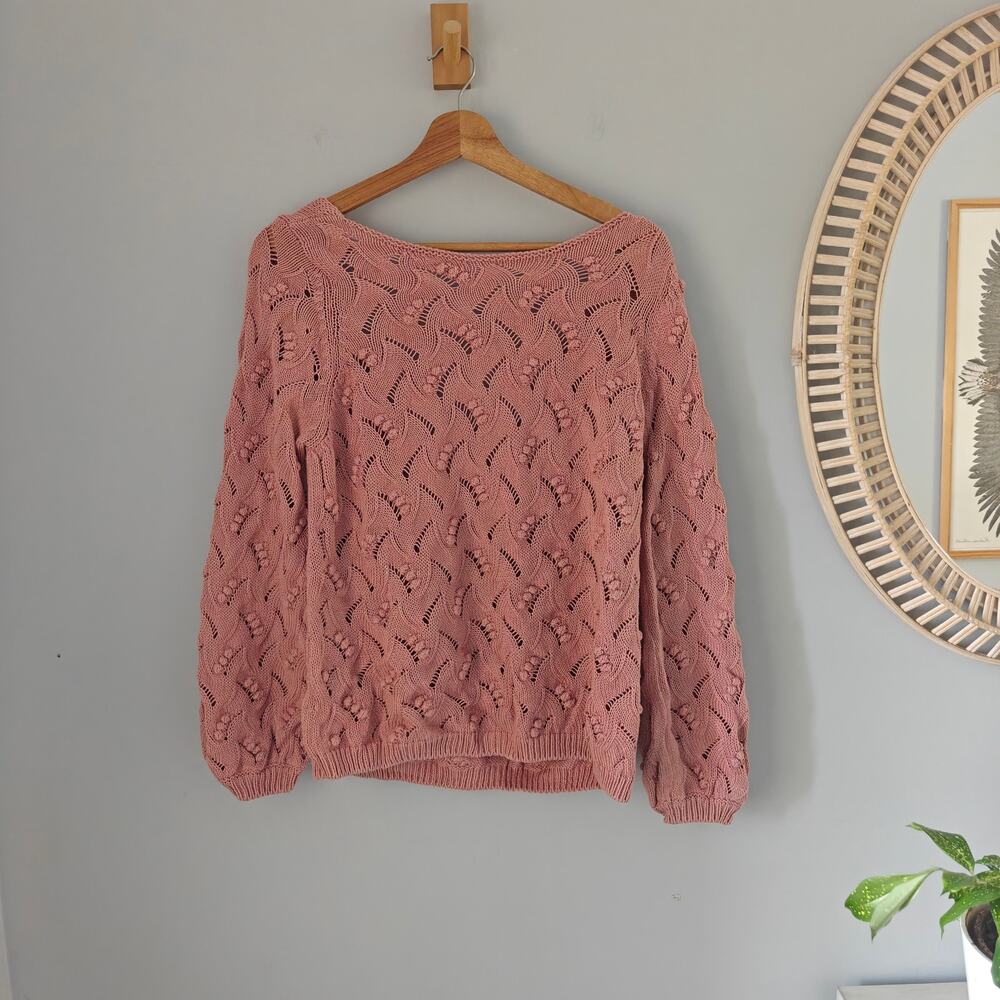 Sezane Yvette Jumper Blush Pink Cotton Openwork Sweater M EUC
